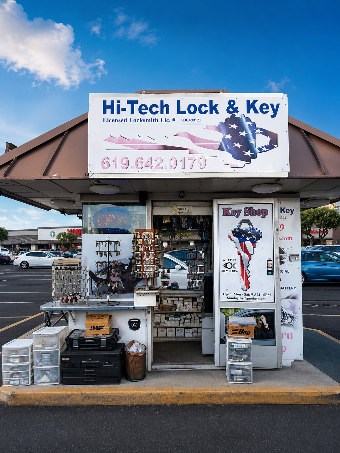 Hi-Tech Lock & Key storefront at 6535 Mission Gorge Rd, San Diego